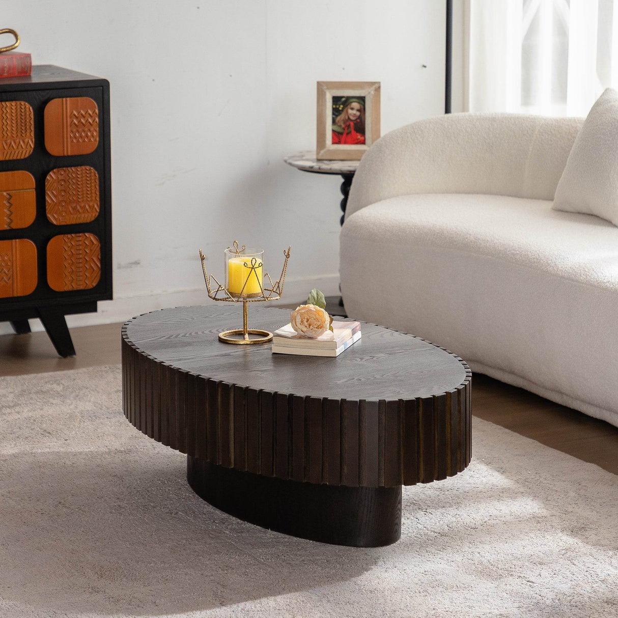 Modern Handcrafted Oval Walnut Pedestal Coffee Table - Sleep Galleria