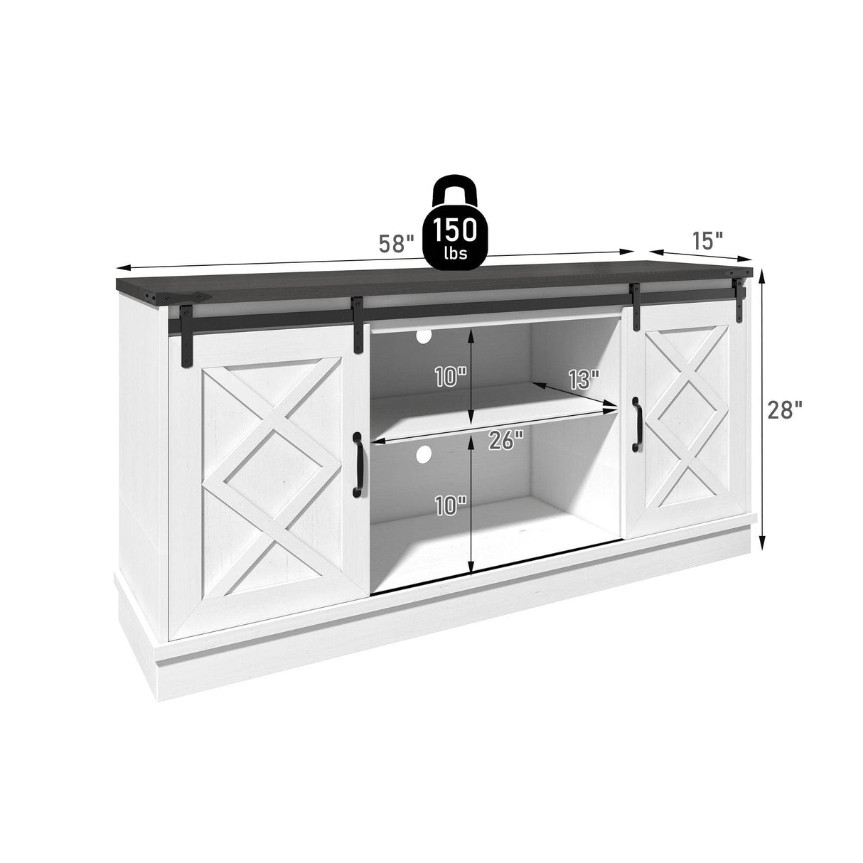 Farmhouse Sliding Barn Door TV Stand Console - Sleep Galleria