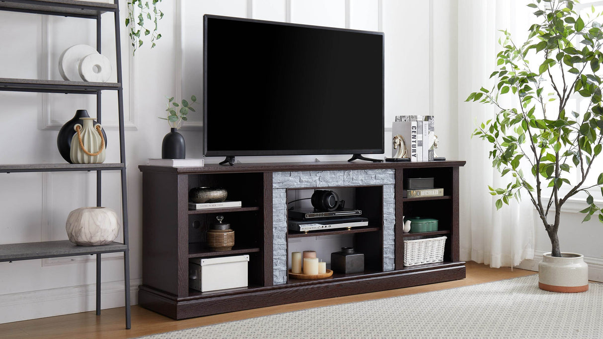 Cherry Faux Stacked Stone TV Stand With Storage Cabinet - Sleep Galleria