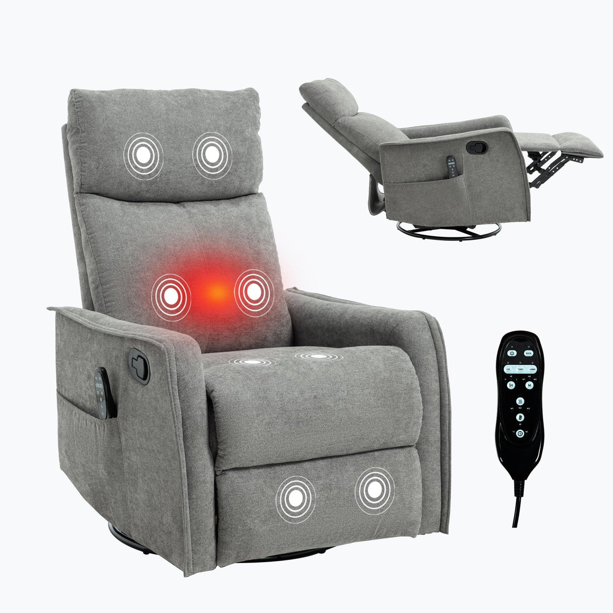Heat Massage Recliner Chair With Swivel Rocker And Lumbar Heat - Omega Lifestyles