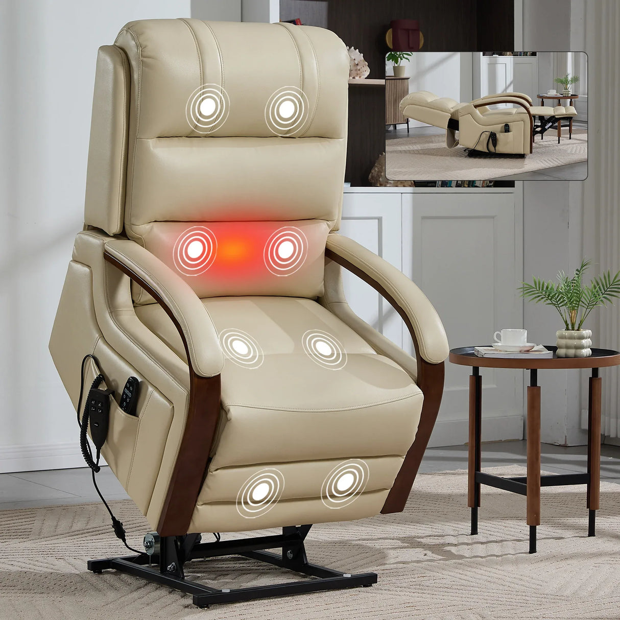 Power Beige Faux Leather Dual Motor Massage Recliner Chair - Omega Lifestyles