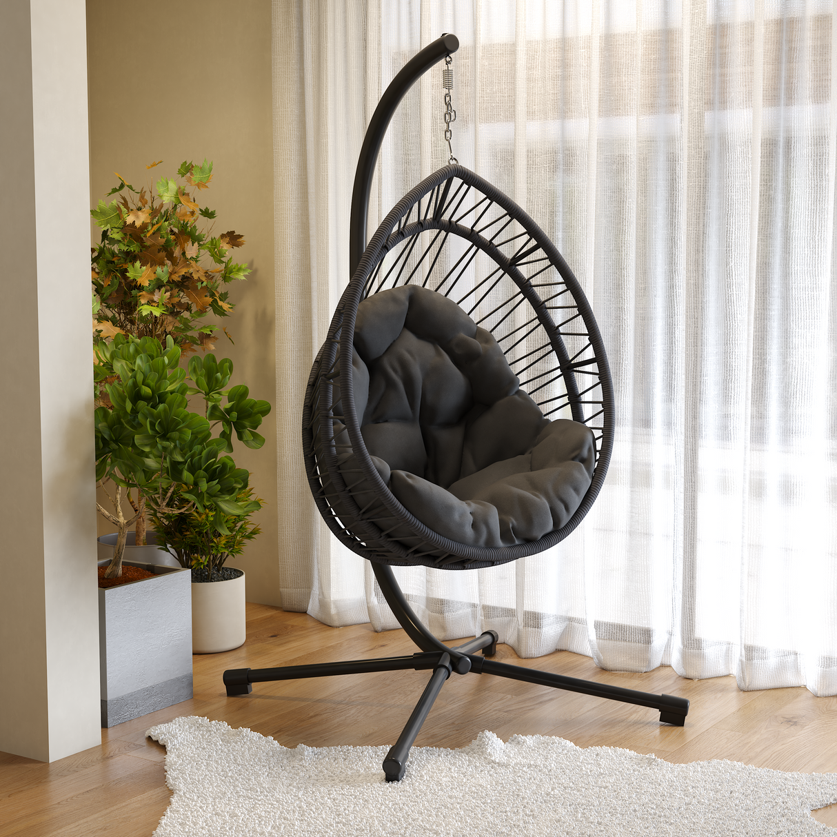 Outdoor Hanging Egg Chair With Stand And Cushions
