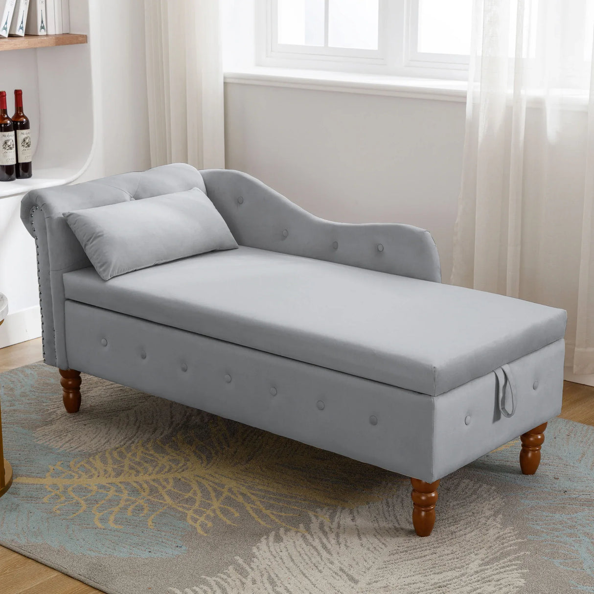 Classic Velvet Storage Chaise Lounge With Pillow - Omega Lifestyles