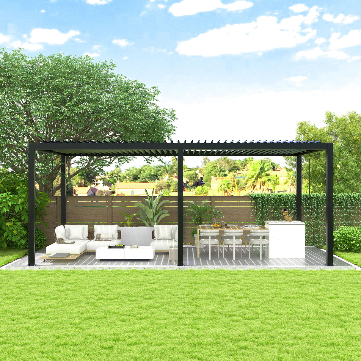 Aluminum Frame Louver Pergola With Adjustable Steel Louvers