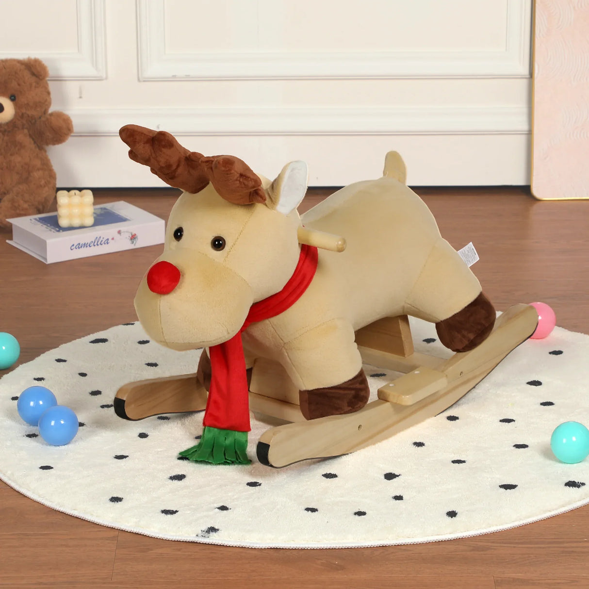 Soft Plush Fabric Kids Ride-On Rocking Horse Toy - Omega Lifestyles