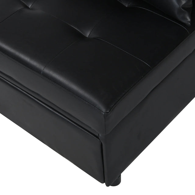 Black Leather Folding Multifunctional Space-Saving Ottoman Sofa Bed - Omega Lifestyles