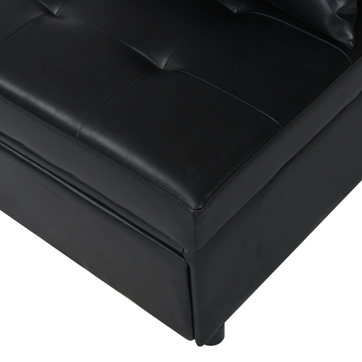 Black Leather Folding Multifunctional Space-Saving Ottoman Sofa Bed - Omega Lifestyles