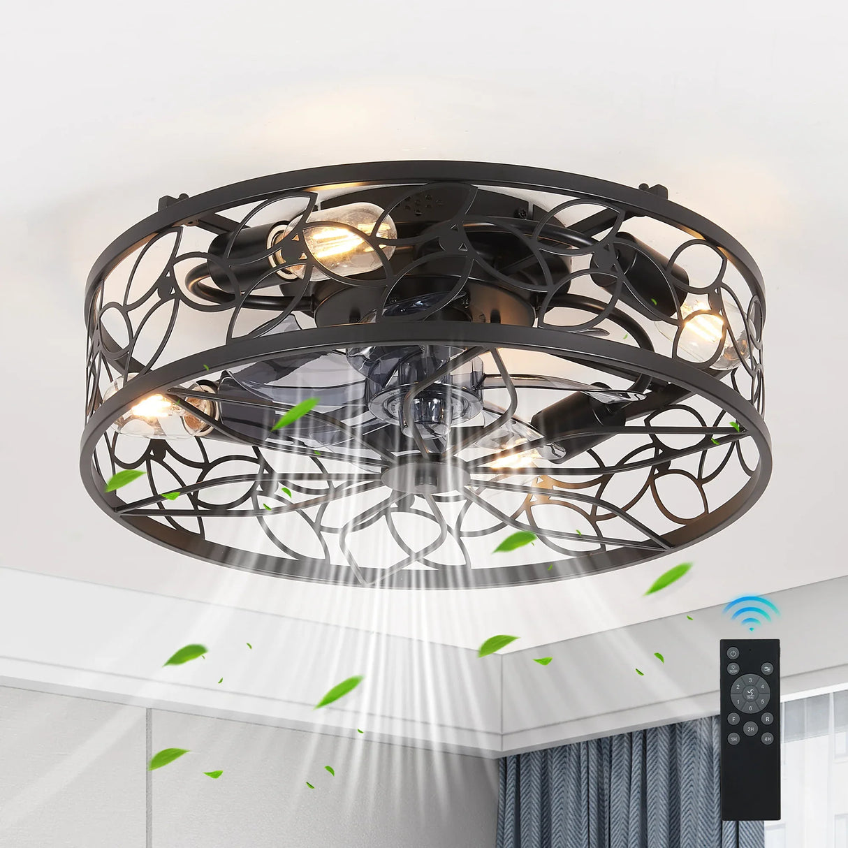 18-Inch Black Retro Cage Industrial Ceiling Fan Light - Omega Lifestyles