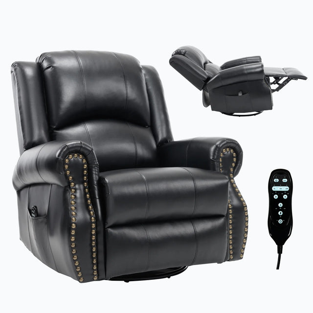 Heat Massage Faux Leather Swivel Rocking Recliner Chair - Omega Lifestyles