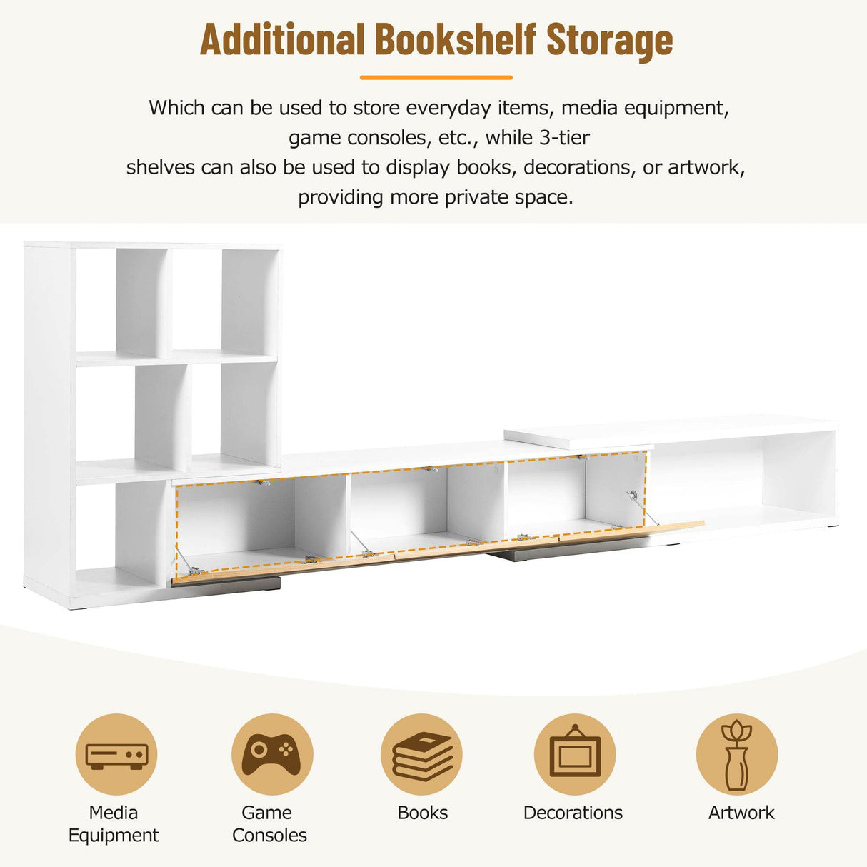 Adjustable Extendable White MDF TV Stand With Storage - Sleep Galleria