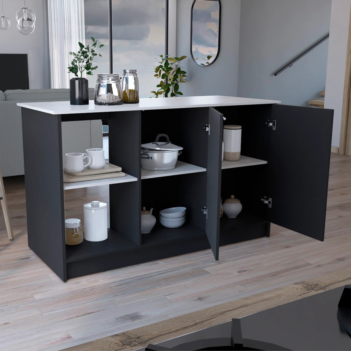 Modern Particle Board Kitchen Island With Double Doors - Omega Lifestyles