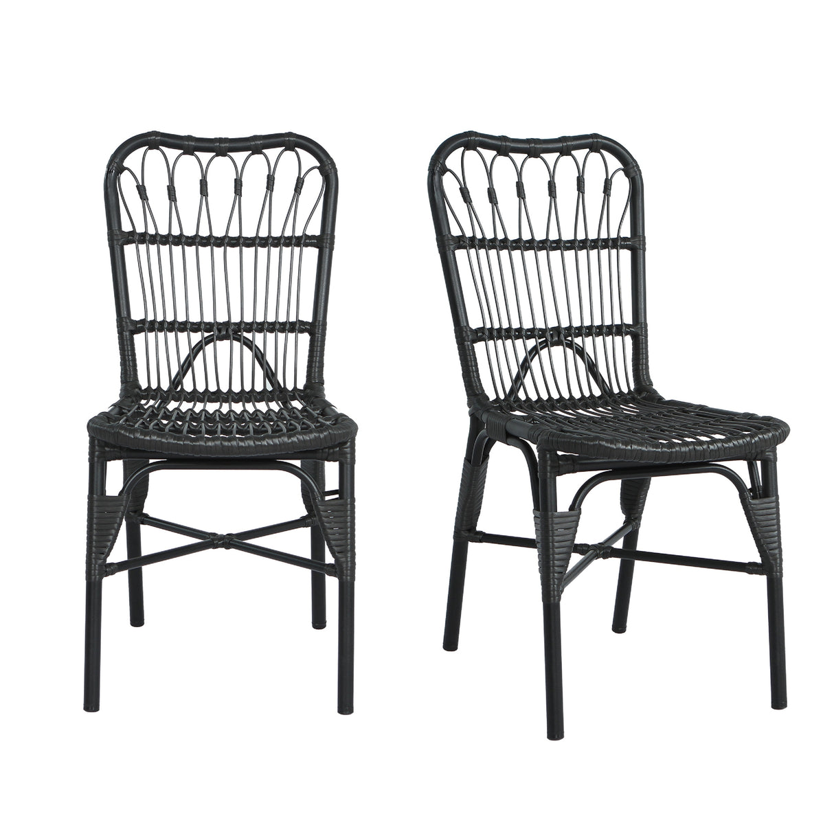 Set of 2 Hand-Woven Rattan Iron Frame Outdoor Chairs