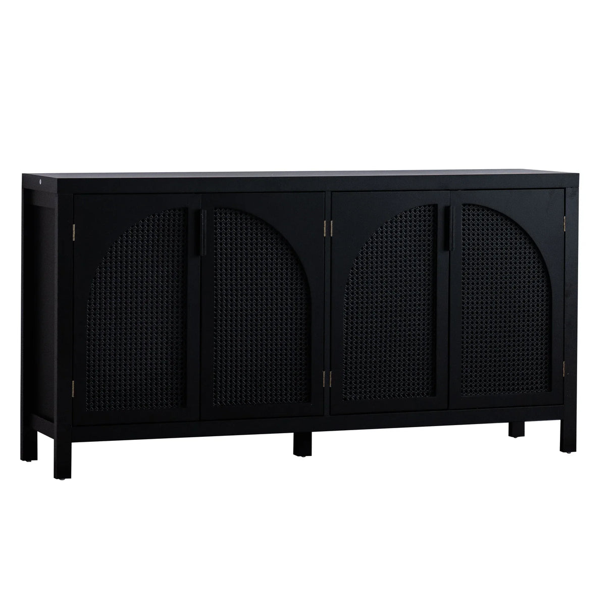 Modern Black MDF Rattan Storage Sideboard Cabinet - Omega Lifestyles