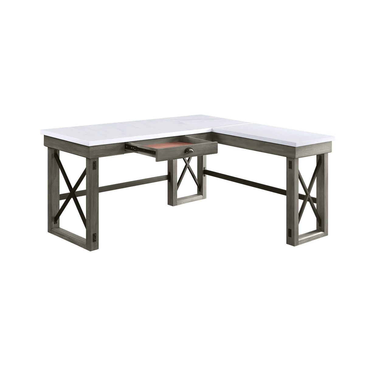 Marble Top Weathered Gray L-Shaped Lift-Top Writing Desk - Omega Lifestyles