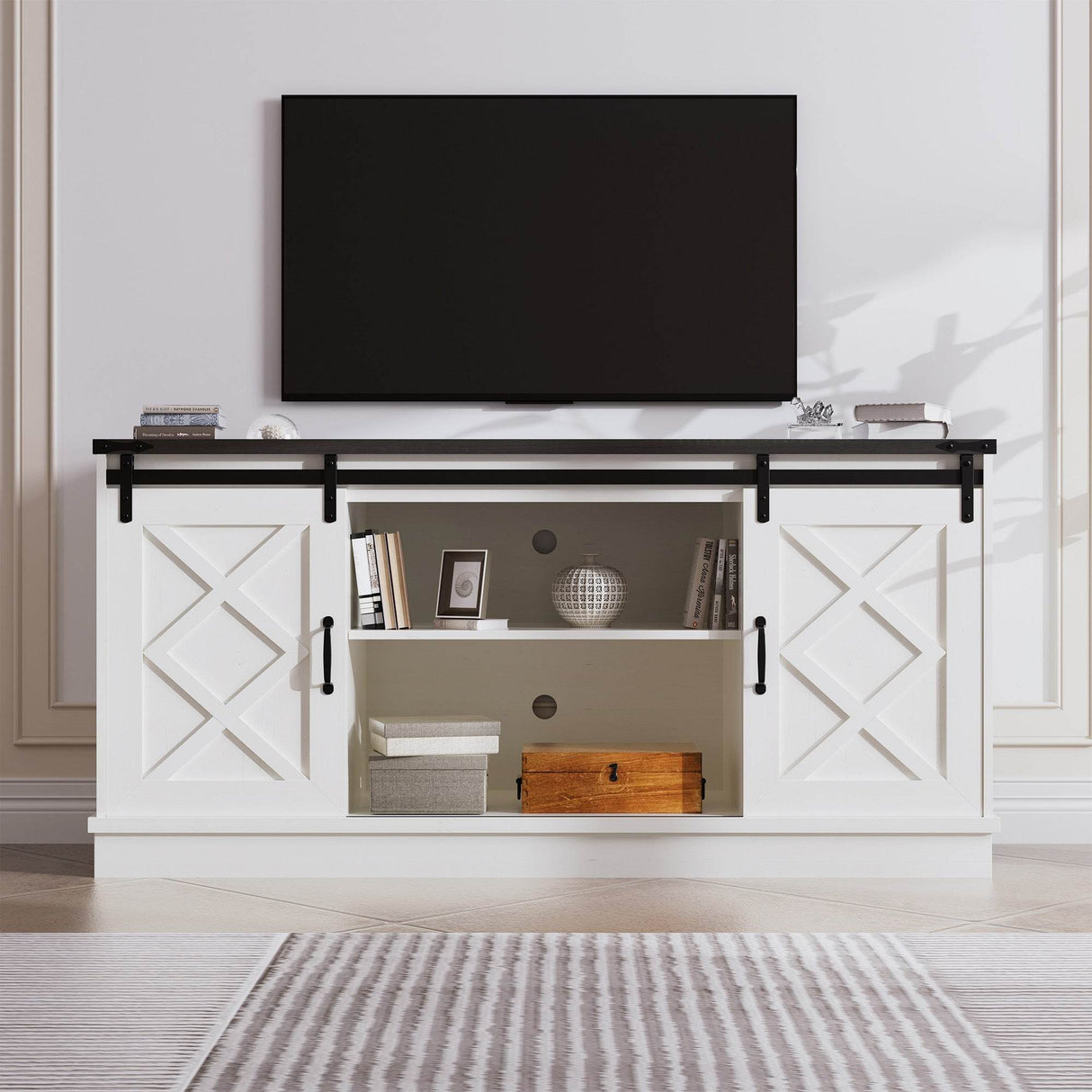 Farmhouse Sliding Barn Door TV Stand Console - Sleep Galleria