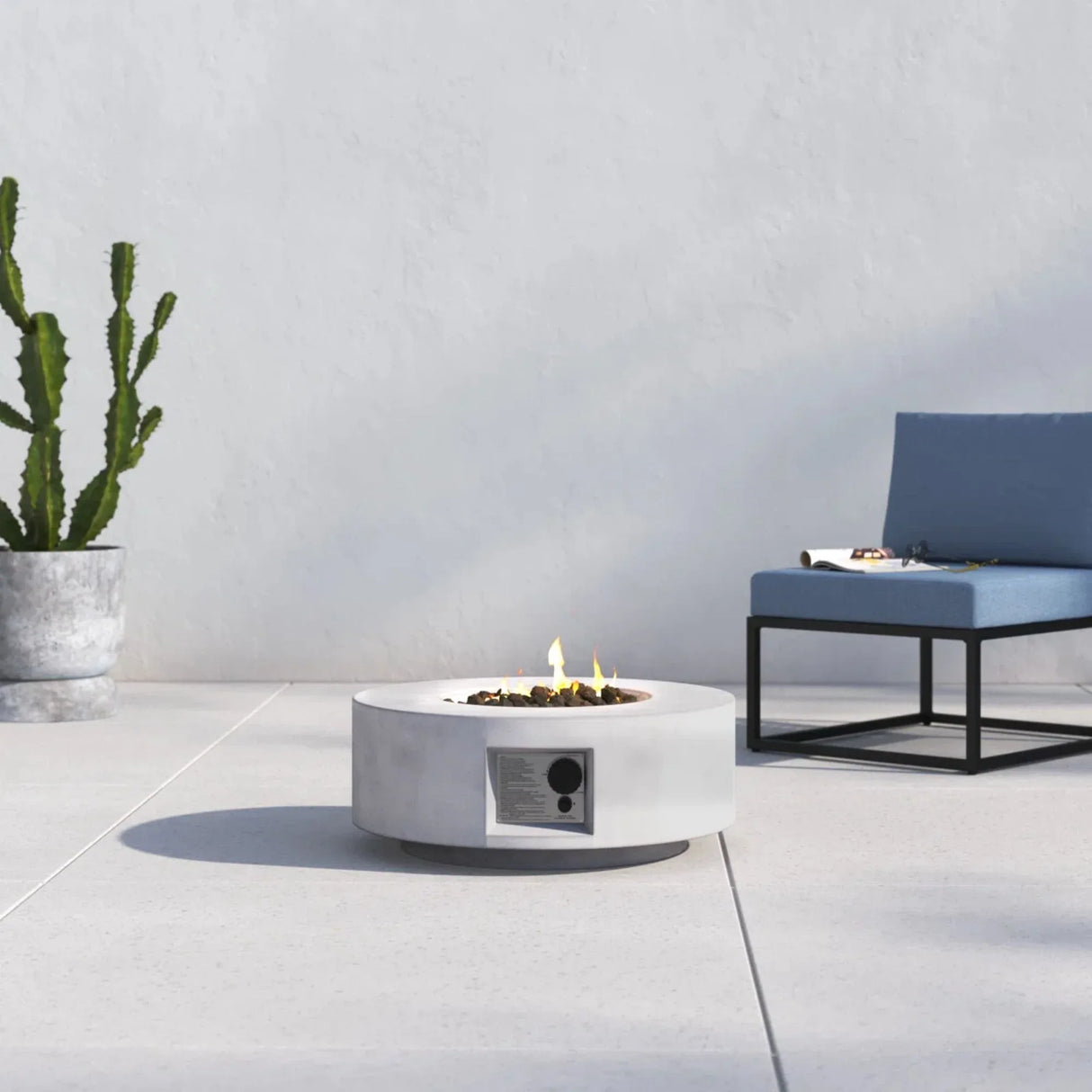 Modern Gray Concrete Propane Outdoor Fire Pit Table - Omega Lifestyles