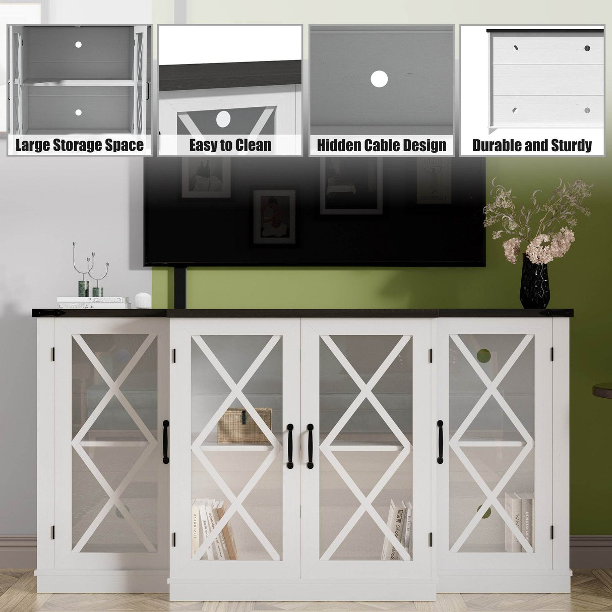 Farmhouse Storage TV Stand With Adjustable Shelves - Sleep Galleria