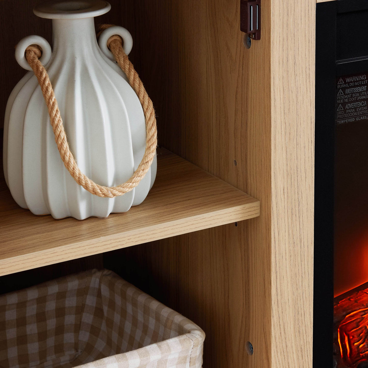 Embossed Light Oak Fireplace TV Stand Console - Sleep Galleria