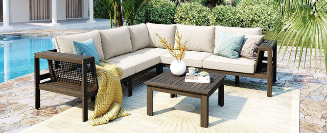4-Piece Acacia Wood Outdoor Patio Sofa Seating Set - Omega Lifestyles