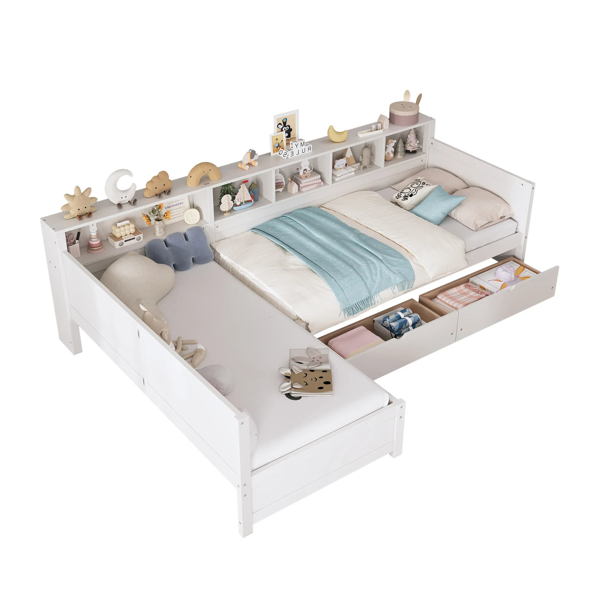 Twin Wood L-Shape Daybed With Storage Drawers - Omega Lifestyles