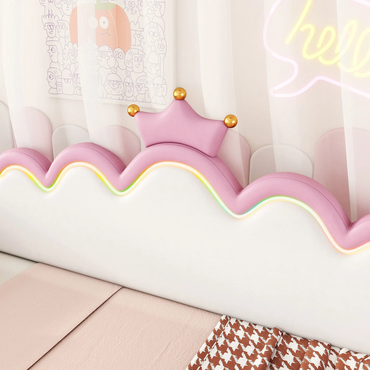 Twin Upholstered Extendable Daybed With Crown Headboard And LED Lights - Omega Lifestyles