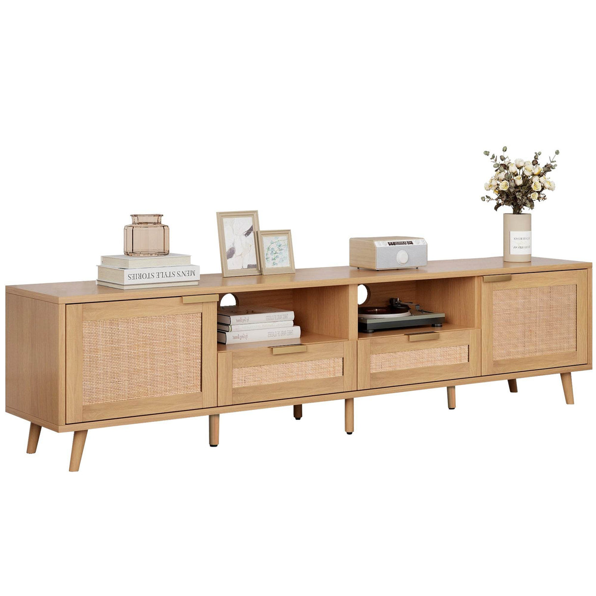 Modern Rattan TV Stand With Storage Cabinets - Sleep Galleria