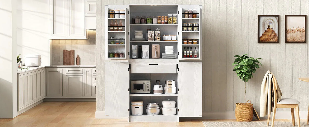 Modern Curved Design Kitchen Pantry Cabinet With Drawer - Omega Lifestyles