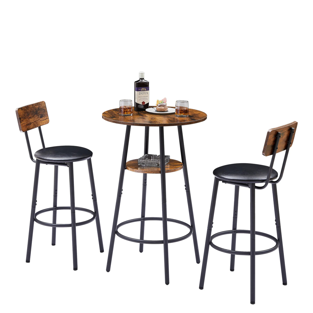 Rustic Brown Bar Table Set With Upholstered Stools - Omega Lifestyles
