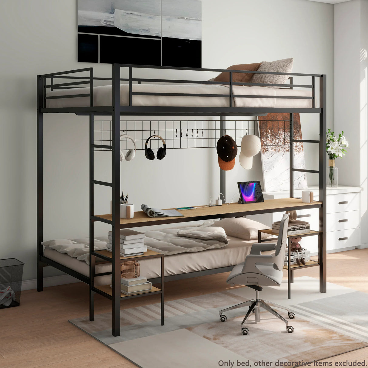 Full Over Twin Metal Bunk Bed With Desk Charging Station - Omega Lifestyles