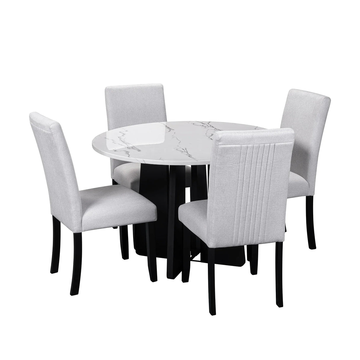 5-Piece Round Solid Wood Dining Table Set With Upholstered Chairs - Omega Lifestyles