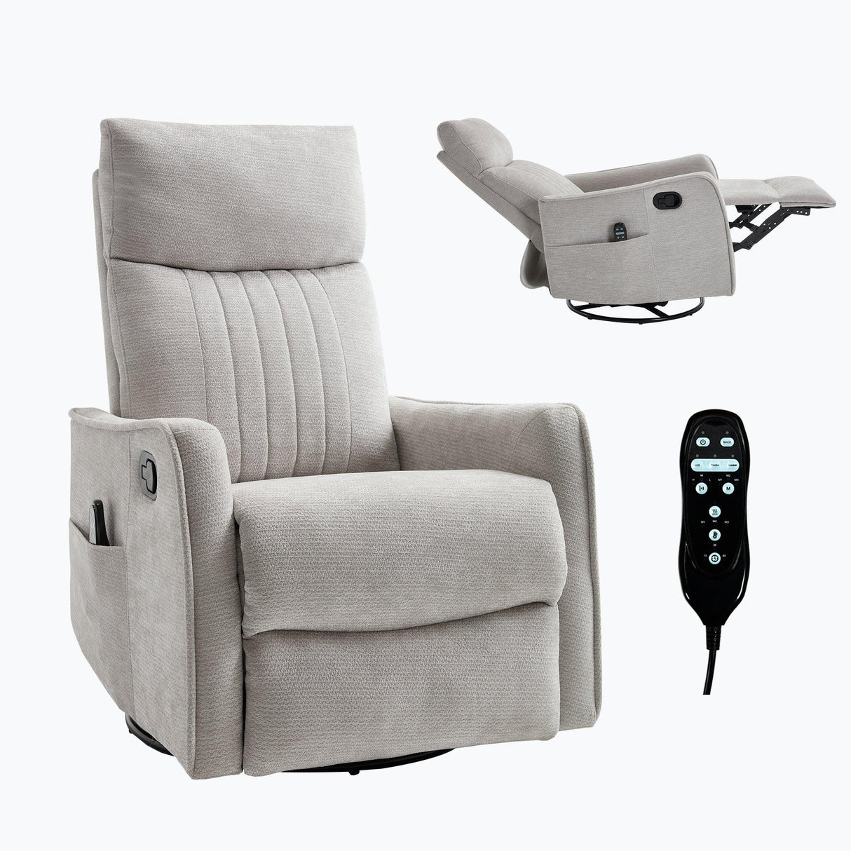 Light Gray Medium-Firm Manual Heat Massage Recliner Chair - Omega Lifestyles