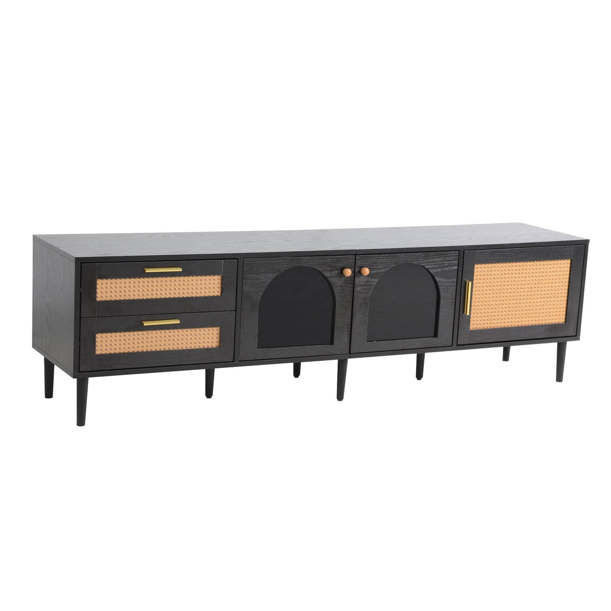Modern Rattan-Inspired TV Stand With Storage Cabinets - Sleep Galleria