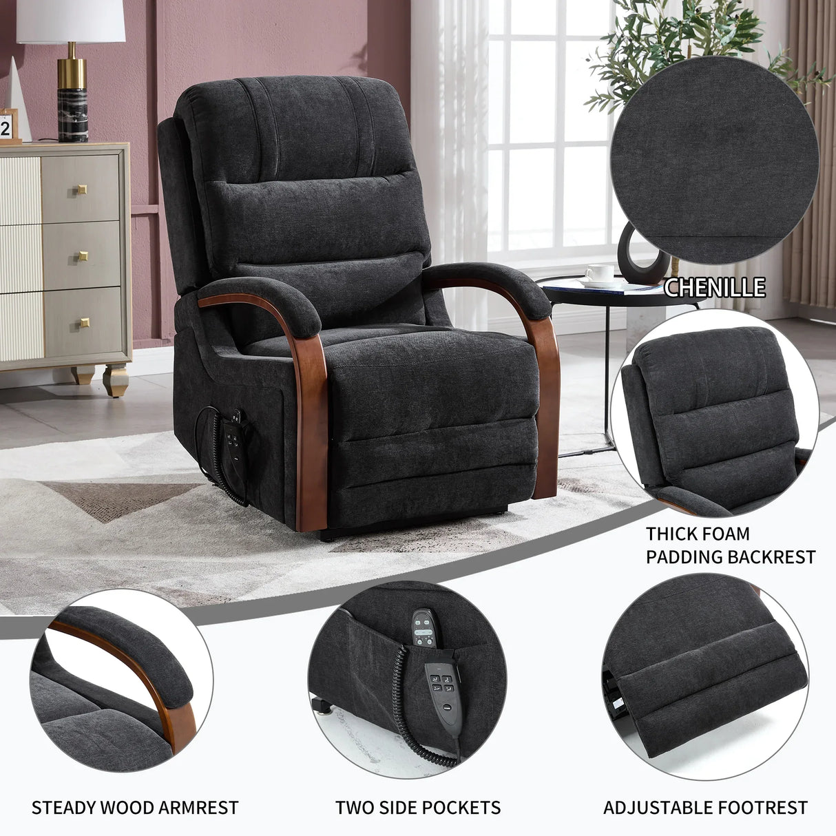 Power Chenille Lift Recliner Chair With Massage Heat - Omega Lifestyles