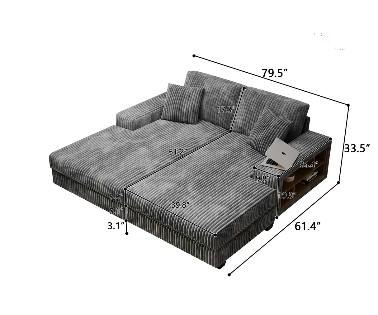 Convertible Corduroy Fabric Sleeper Sofa With Storage - Omega Lifestyles