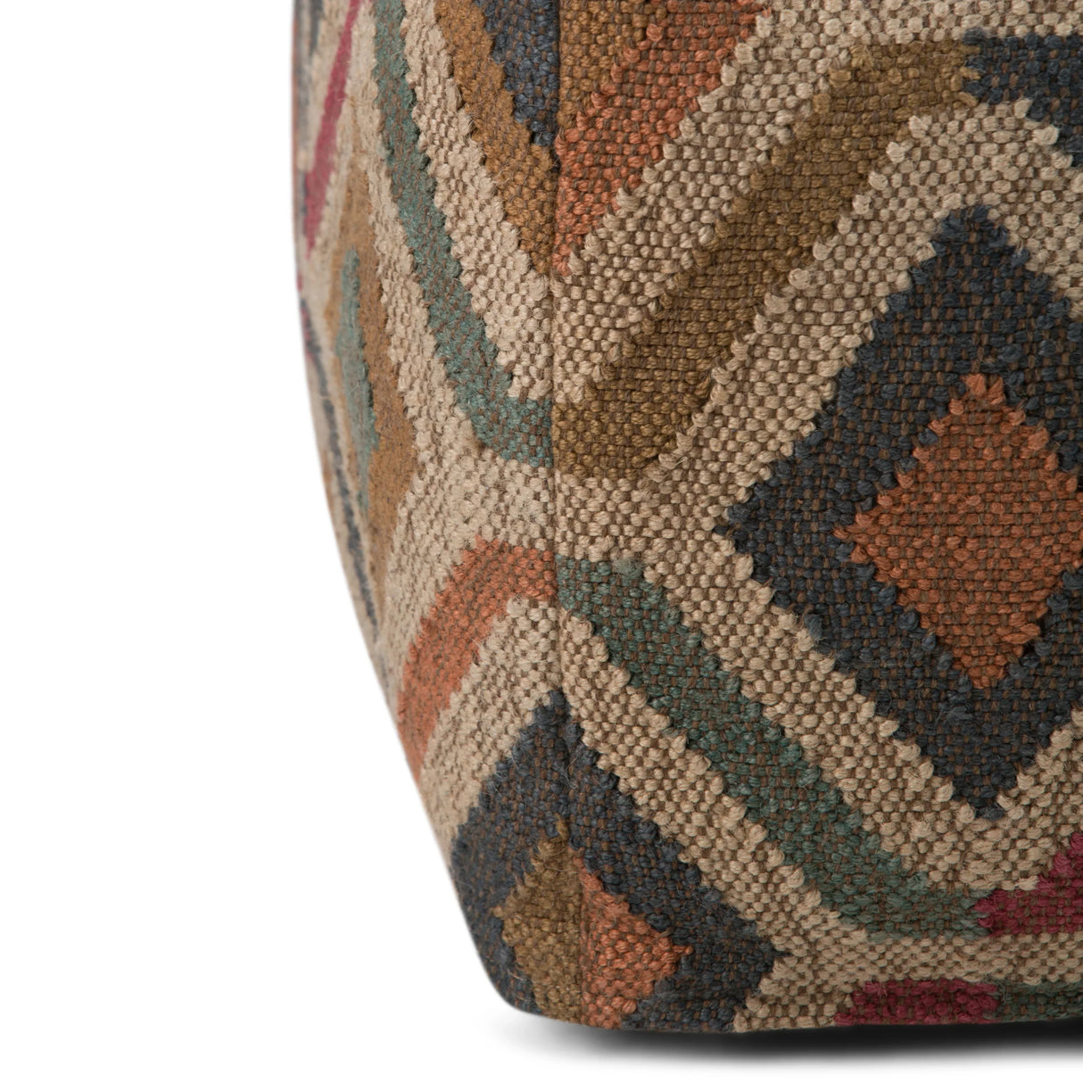 Handcrafted Multi-Color Kilim Pattern Square Pouf - Omega Lifestyles