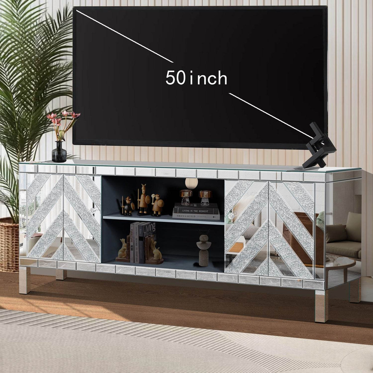 47-Inch Mirrored Dual Door TV Media Console - Sleep Galleria