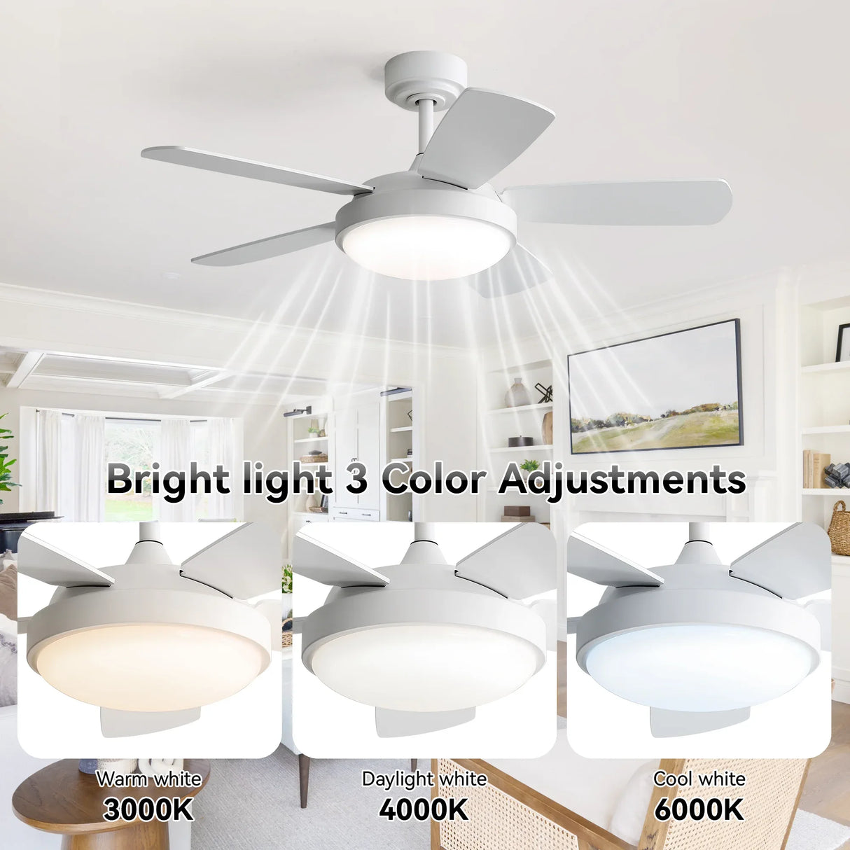 42-Inch White MDF Remote Controlled Ceiling Fan With Light - Omega Lifestyles