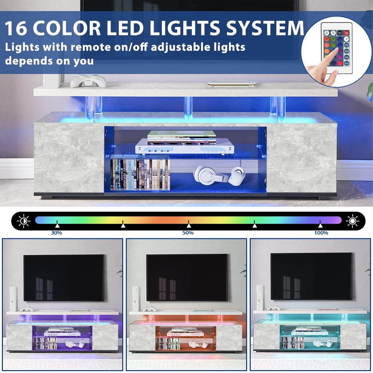 Modern Gray Engineered Wood Gaming TV Stand Console - Sleep Galleria