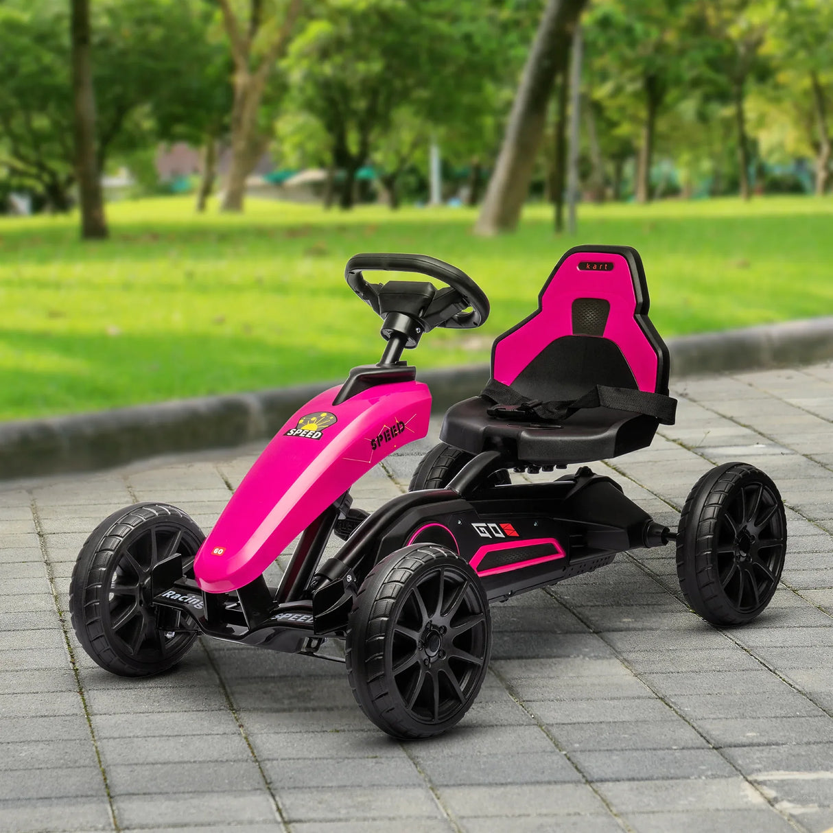 Kids Adjustable Pedal Go Kart With Handbrake And Shock Absorbing Wheels - Omega Lifestyles