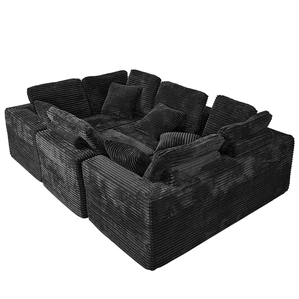 Modular U-Shaped 6-Seater Plush Corduroy Sectional Sofa - Omega Lifestyles