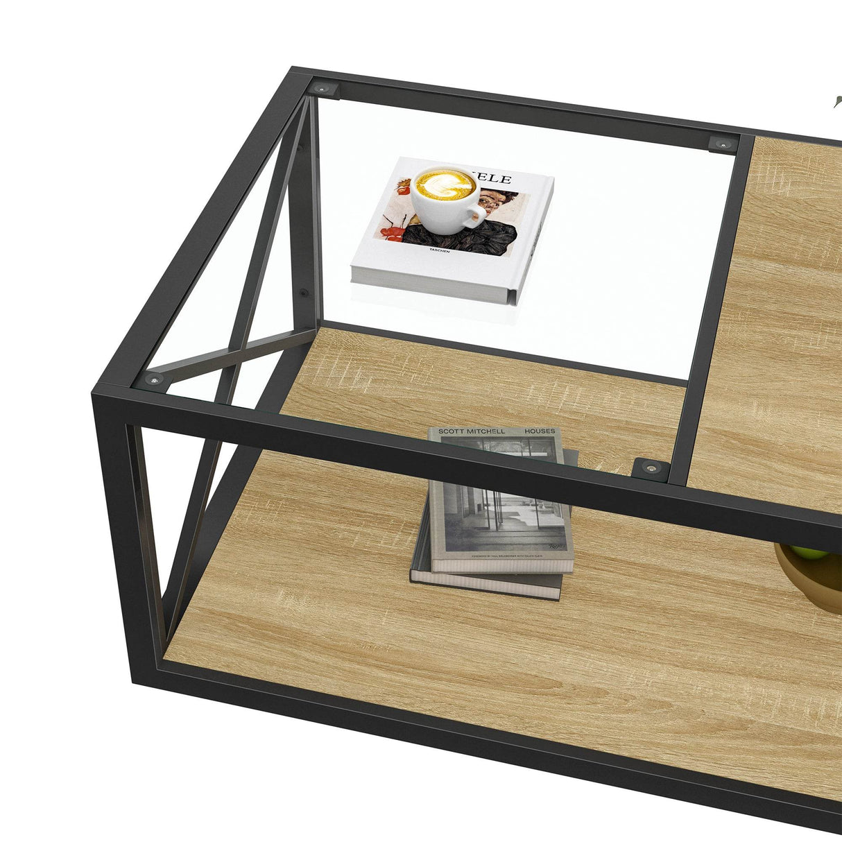 Industrial Glass And Natural Wood Modern Coffee Table - Sleep Galleria