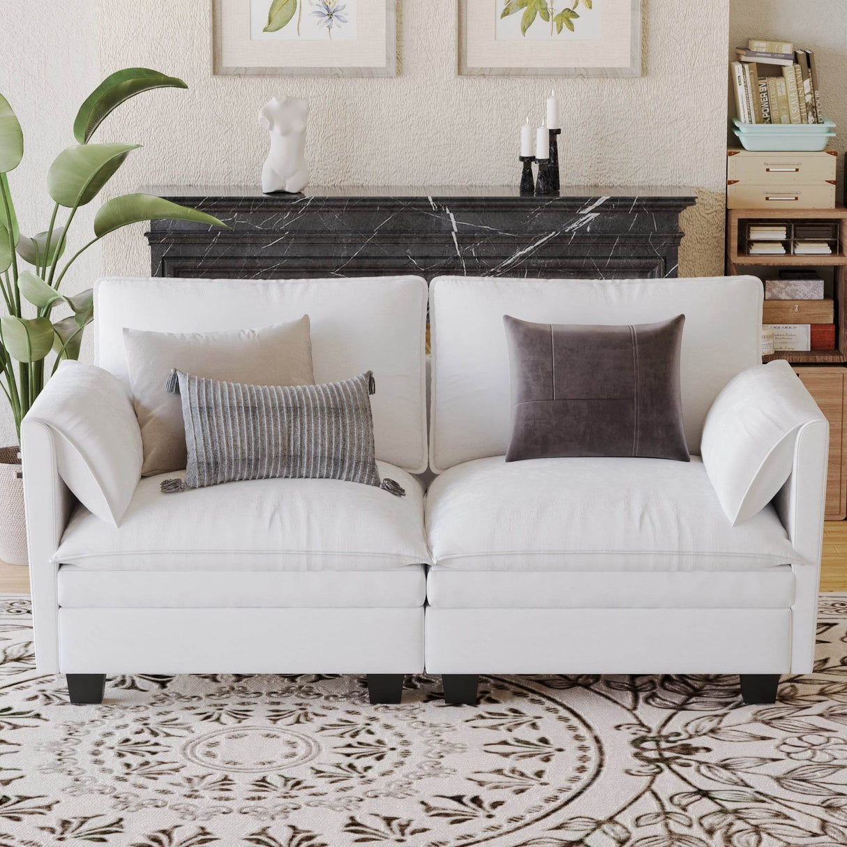 Mid Century Modern Beige Fabric Loveseat Sofa