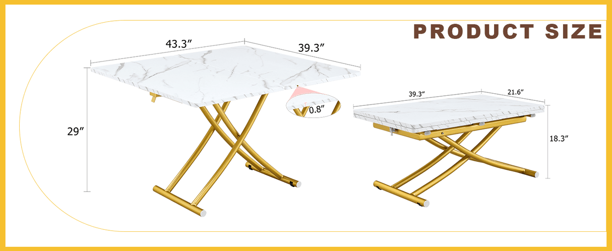 Multifunctional Adjustable Height White Gold Lift Table - Sleep Galleria