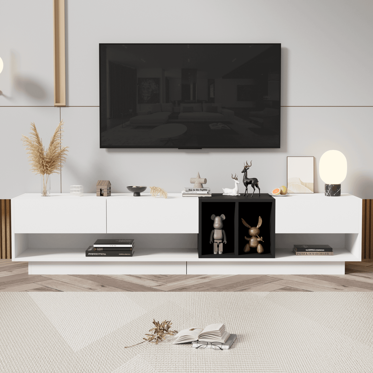 Two-Tone Particle Board White TV Stand With Storage - Sleep Galleria