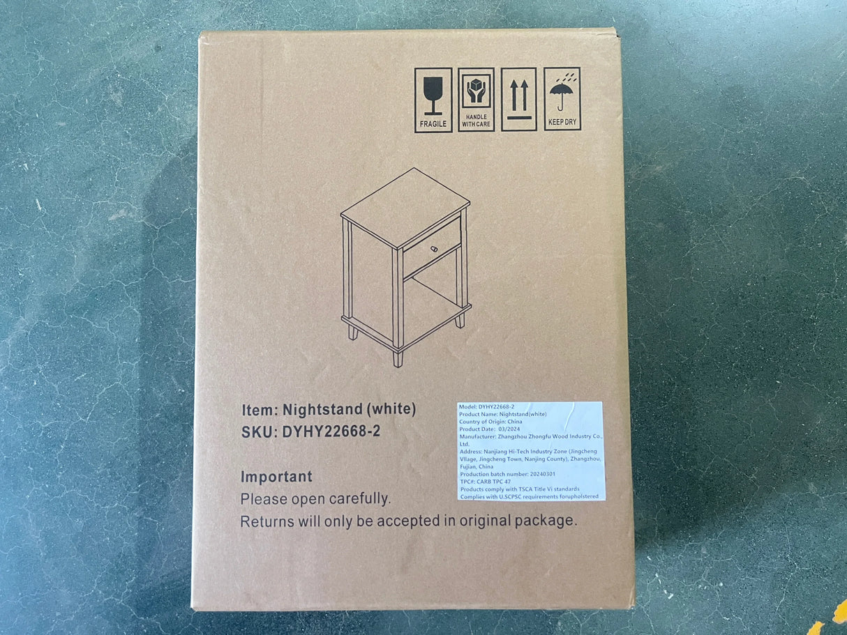 White MDF Kids Wooden Nightstand With Drawer Shelf - Omega Lifestyles