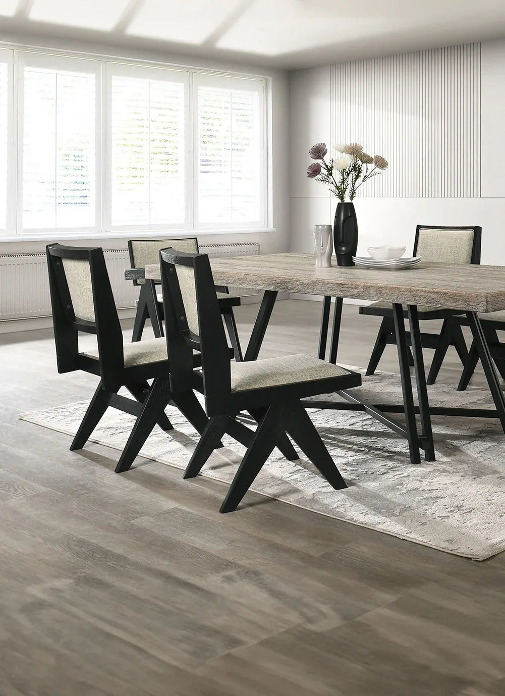 Contemporary 7-Piece Black Rubberwood Dining Set - Omega Lifestyles