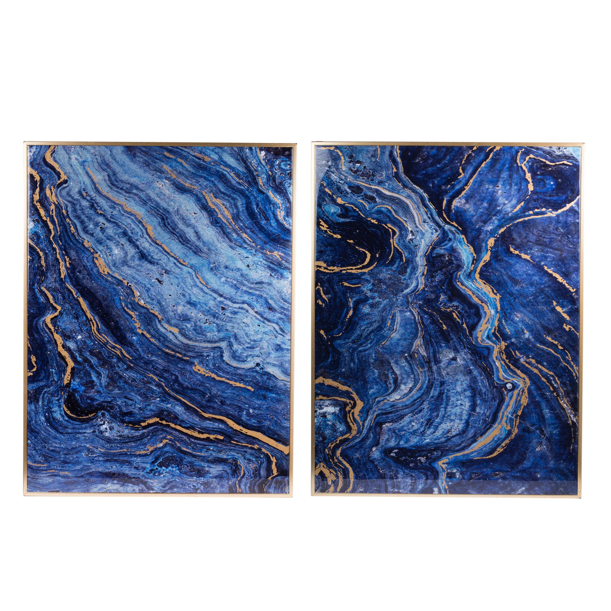 Set Of 2 Blue And Gold Framed Art Panels - Omega Lifestyles