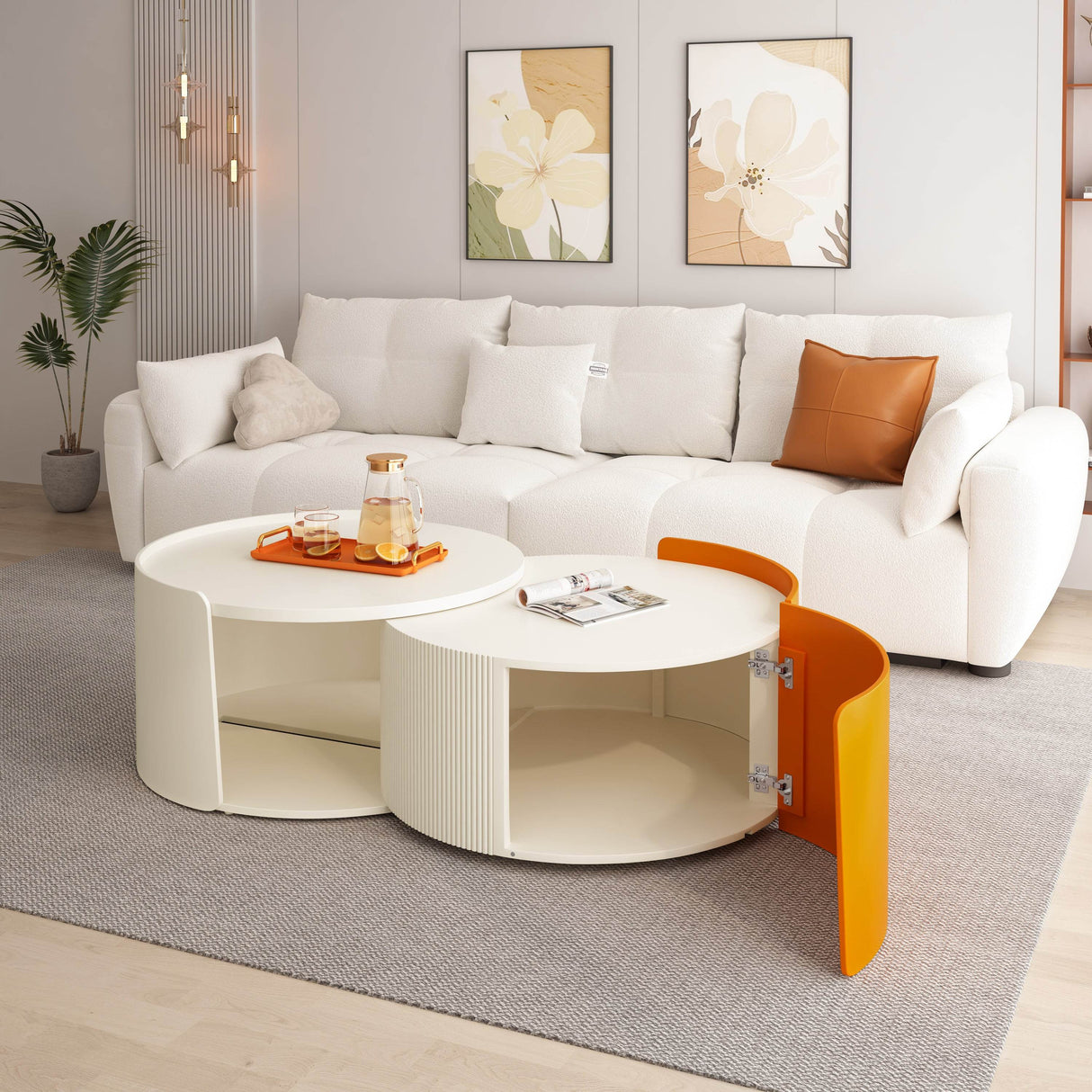 Modern Round MDF Nesting Coffee Table With Storage - Sleep Galleria