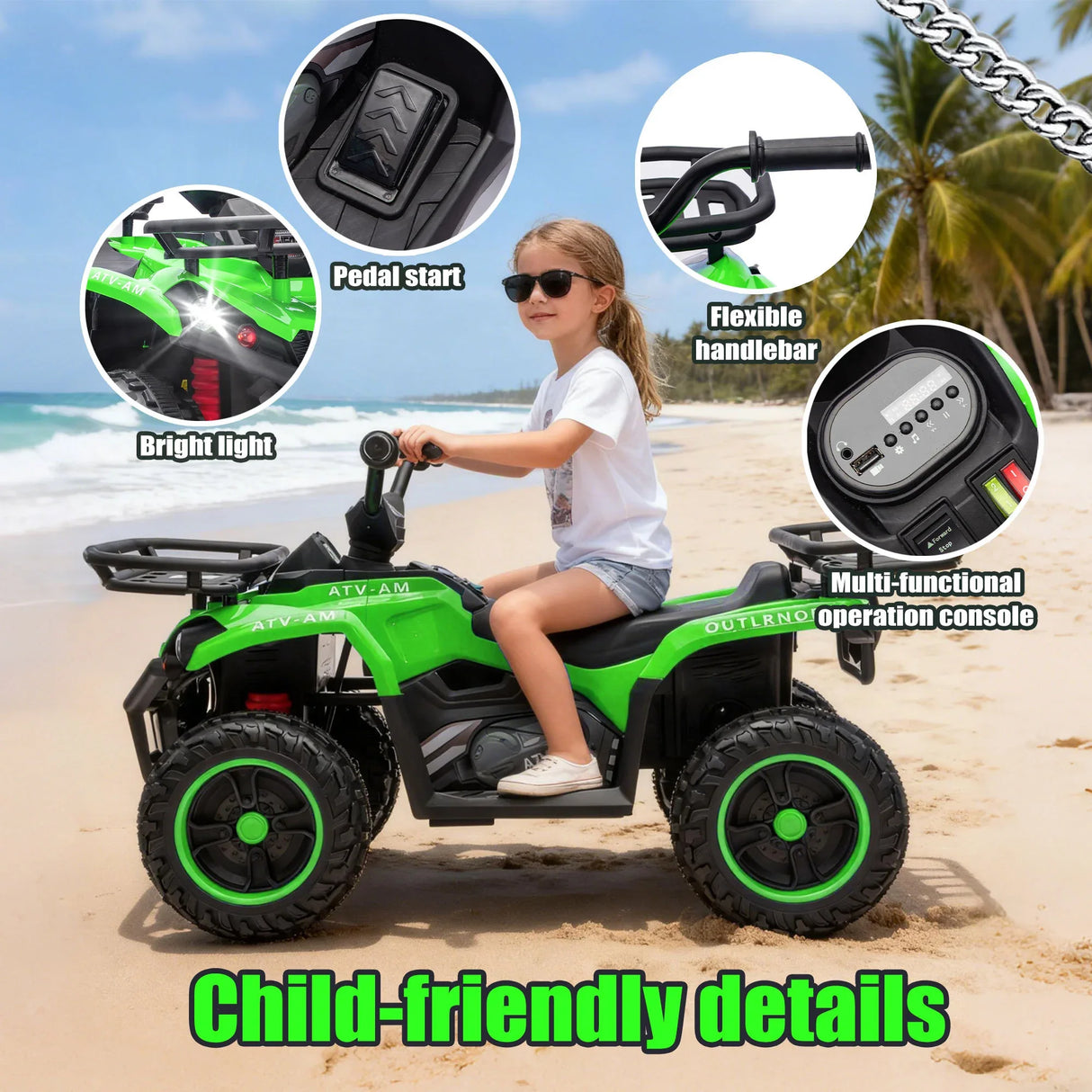 24V High-Power Kids Ride On ATV With LED Headlights - Omega Lifestyles