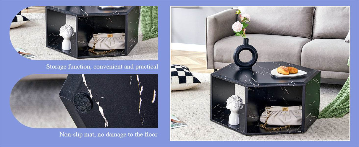 Set Of 2 Modern Minimalist Black Hexagonal Coffee Tables - Sleep Galleria